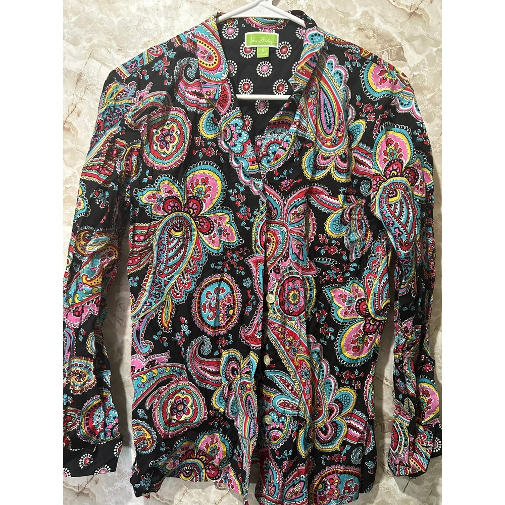 Vera Bradley Womens Small Paisley Button Shirt Cotton Long Sleeve Multi Color